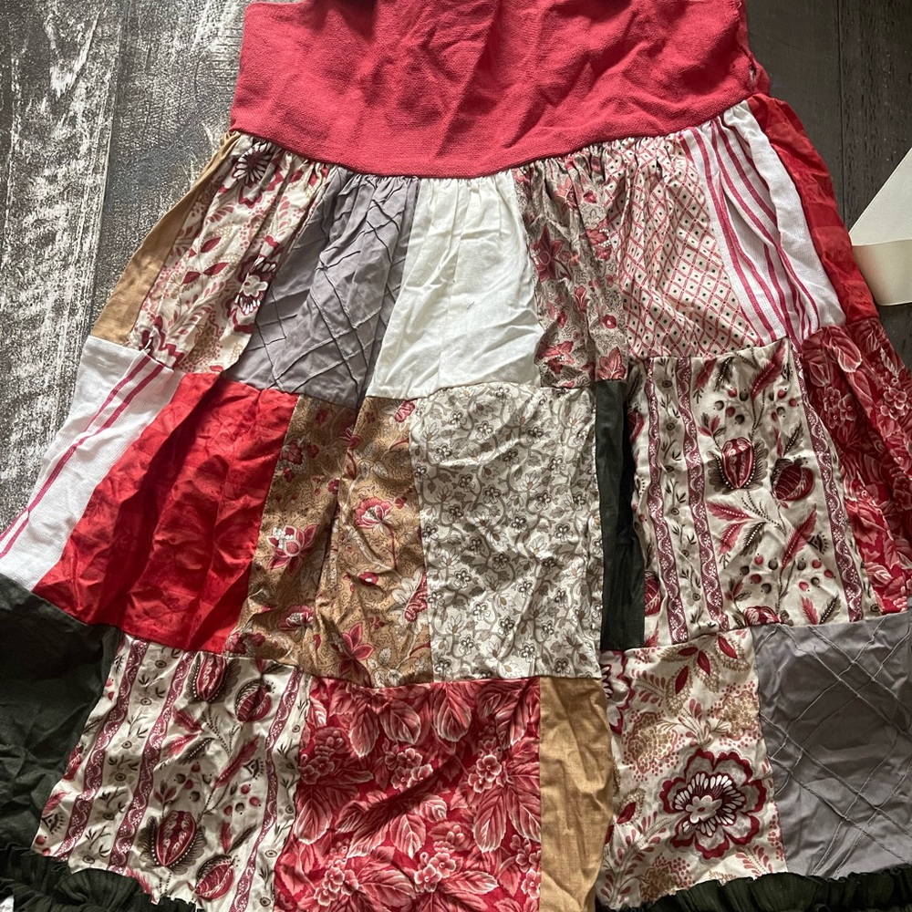 Persnickety Red and Cream Patchwork A-Line Skirt